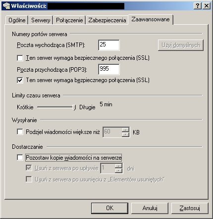 Outlook Express - konfiguracja opcji zaawansowanych